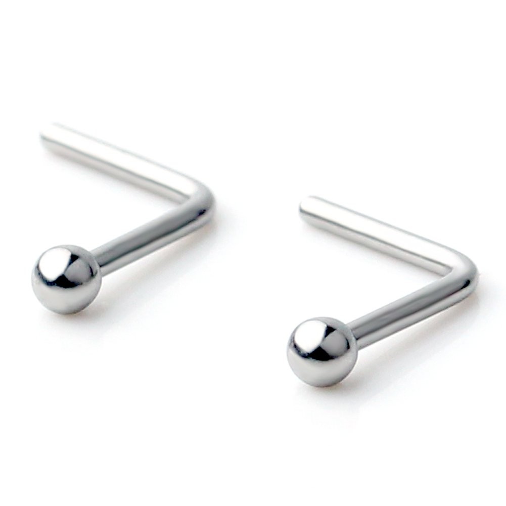 Ruifan 18G Surgical Steel 2mm Top Ball L-Shaped Nose Bone Studs 2mm,
