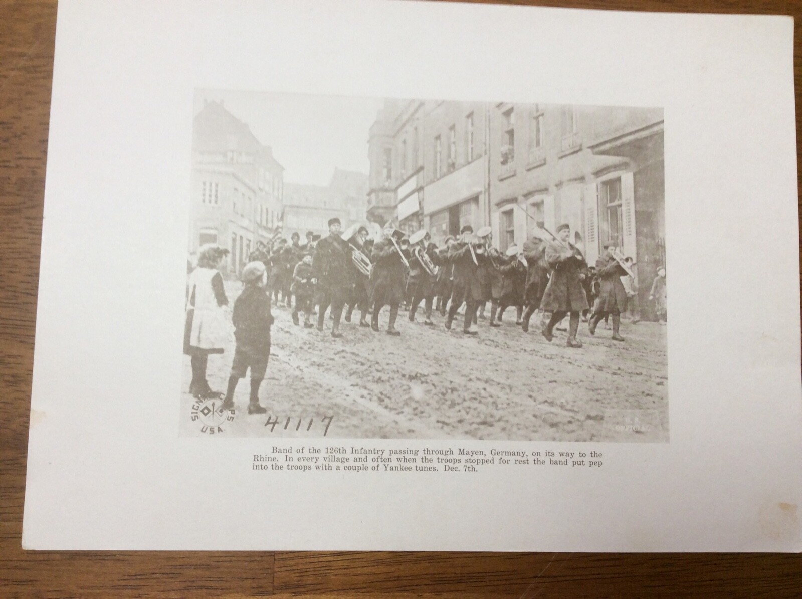 WWI Army Signal Corps Photo 126th Infantry Mayen Germany Rhine Band