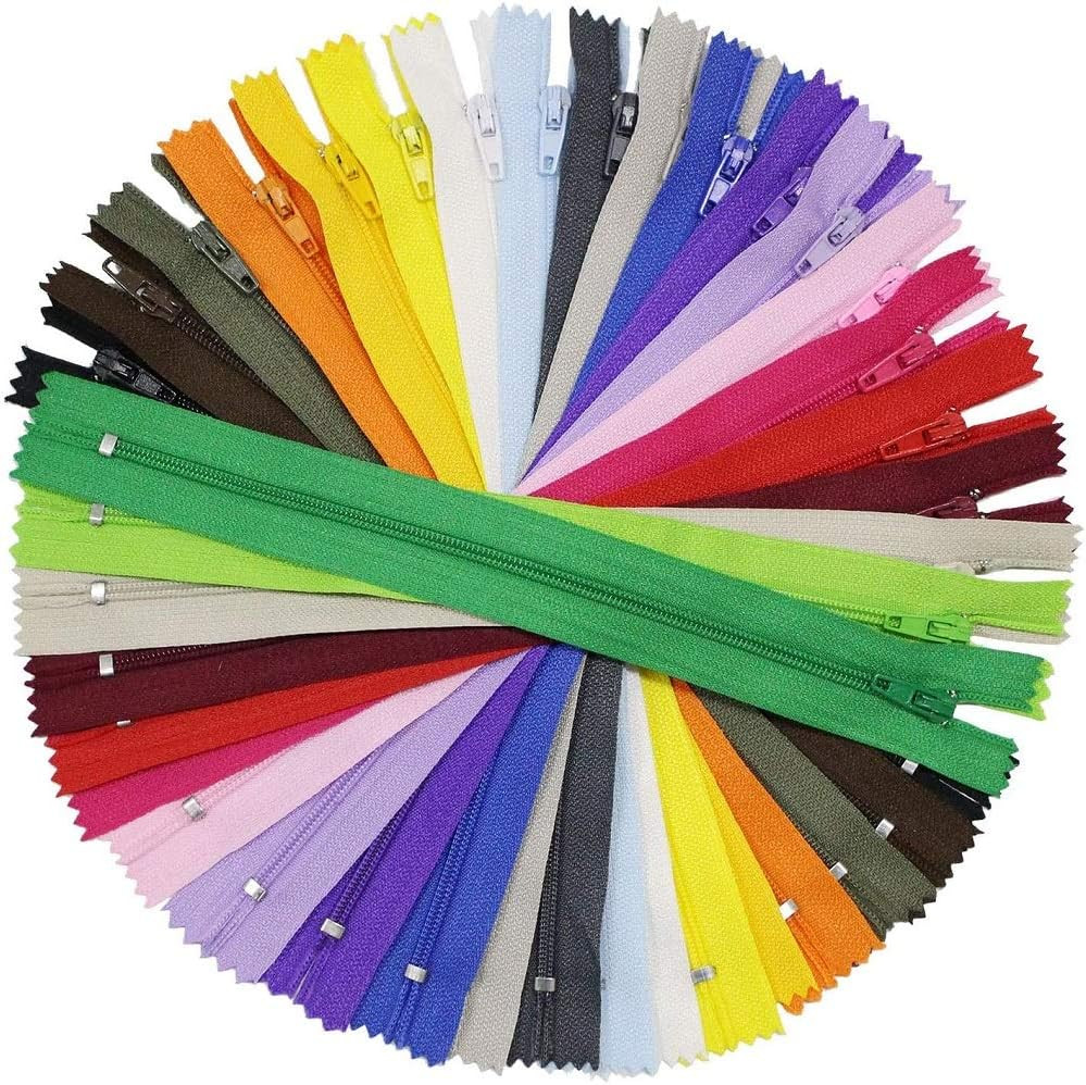 Nylon Coil Zippers,  100PCS 9 Inch Colorful Sewing Zippers for Sewing Crafts Tai