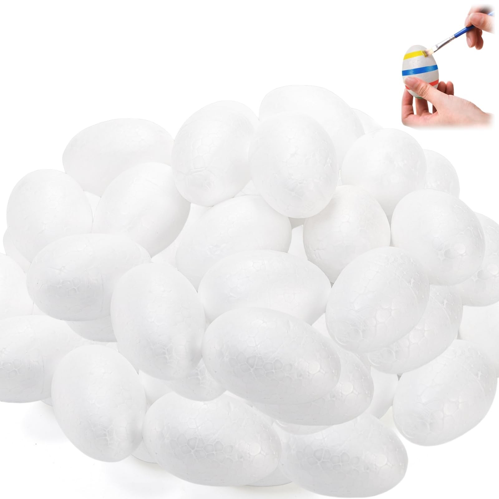50 Pack 2.75 Inch Craft Foam Eggs, White Smooth Polystyrene Eggs for Christma...