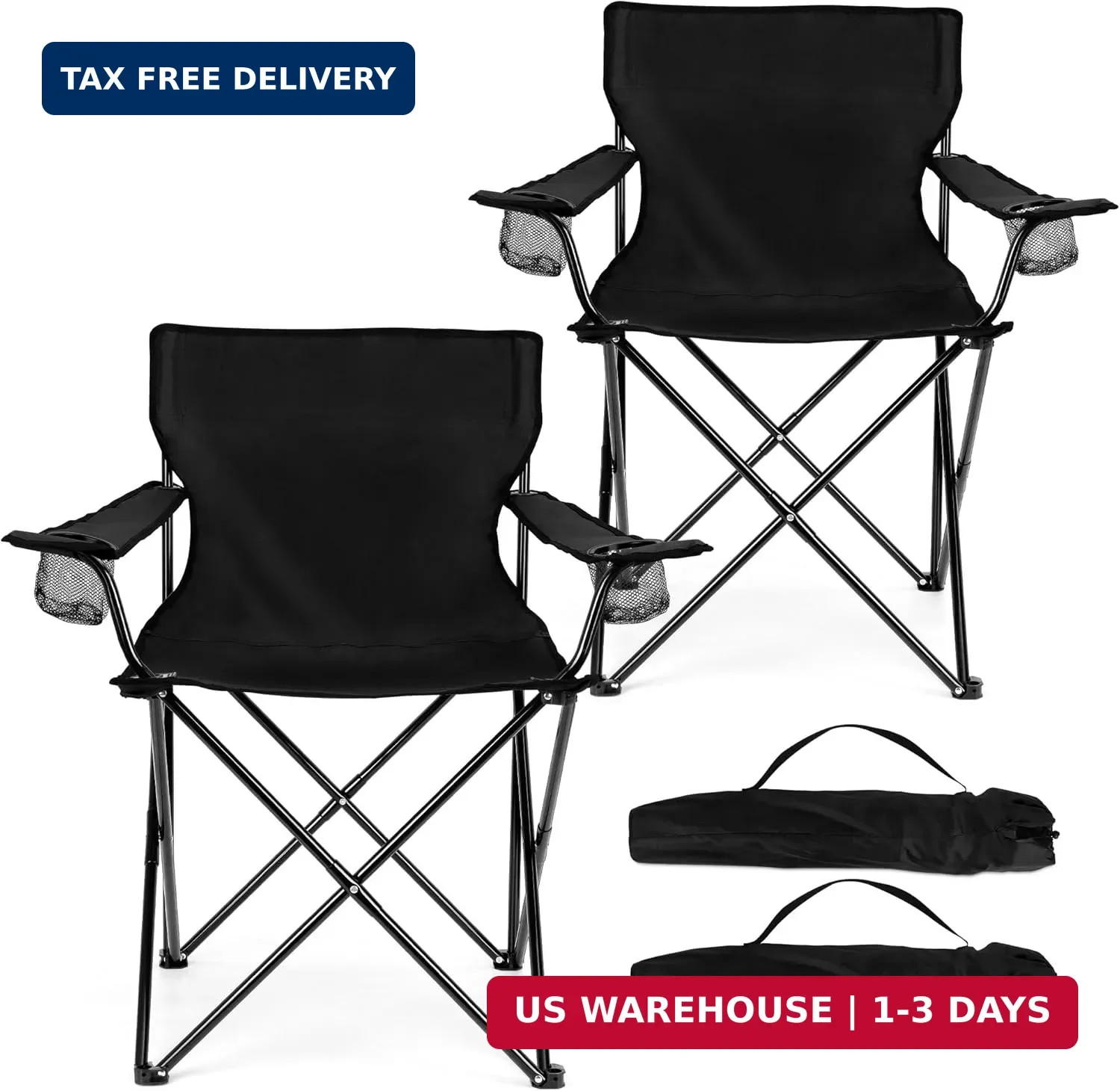 Foldable Camping Chair Set of 2, Folding Camp Chairs for Adults, Large P