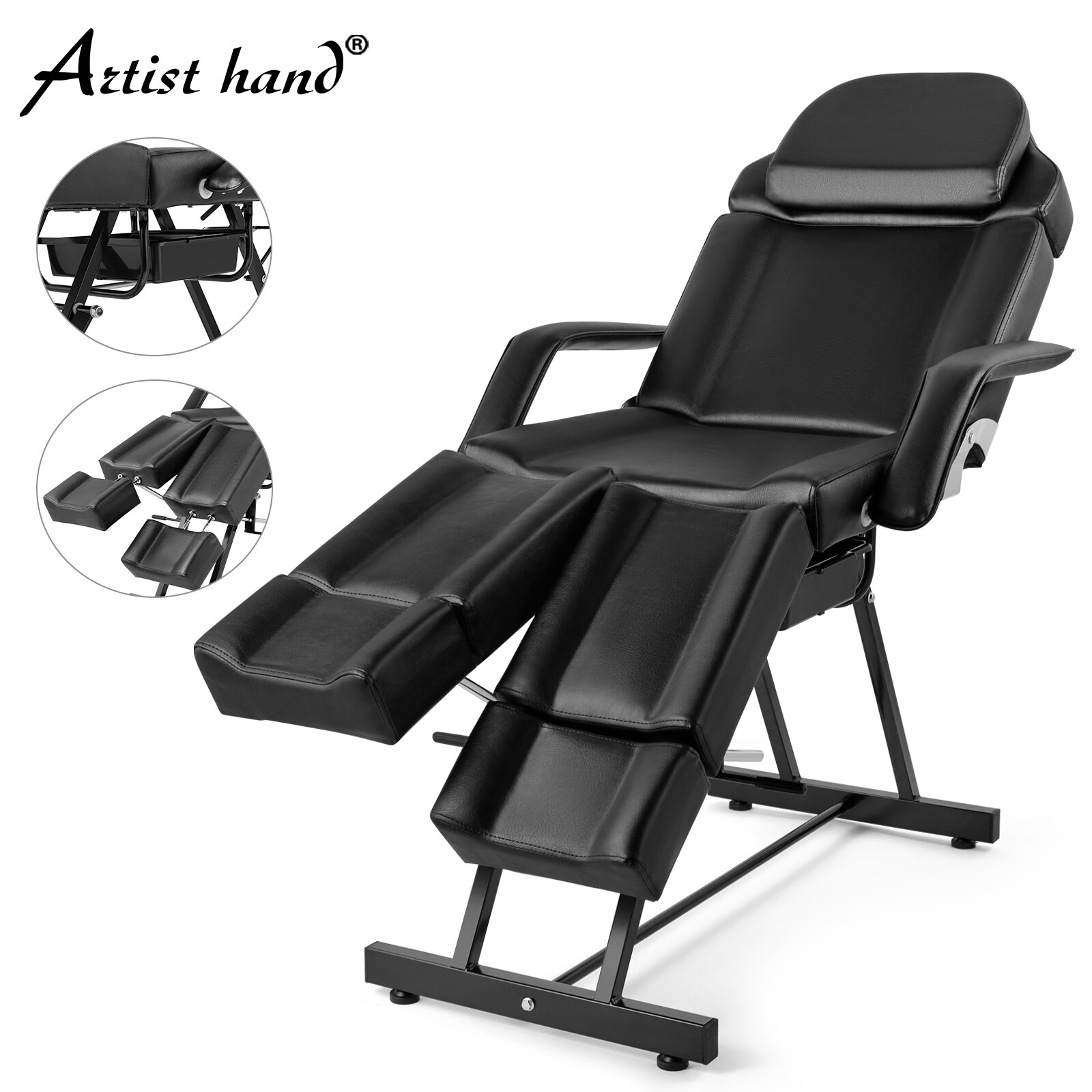 Black Massage Table Facial Bed Tattoo Spa Beauty Chair Pedicure Split Leg w/Tray