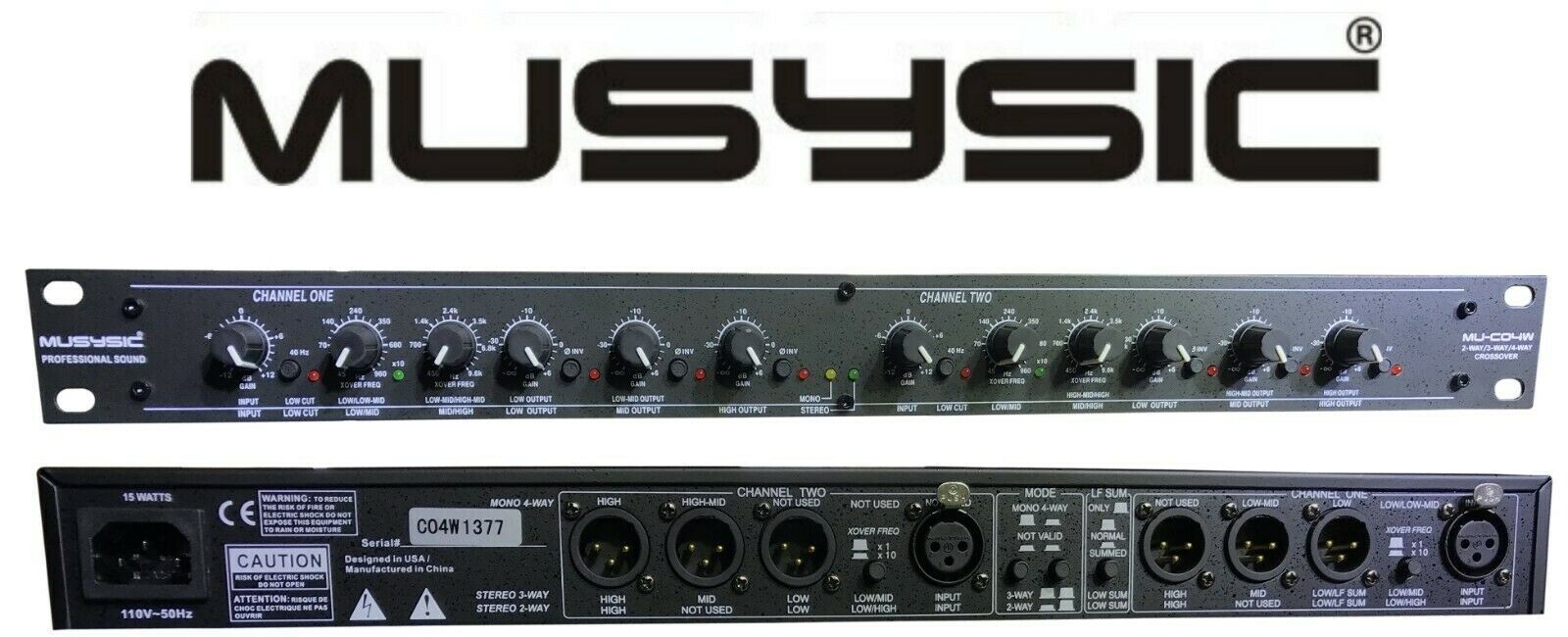 MUSYSIC  Professional 2/3/4-Way Audio Stereo Sound Processing Crossover MU-CO4W