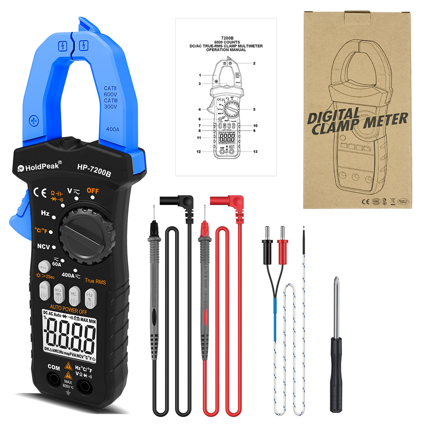Digital Clamp Meter TRMS AC DC Volt Amp Current Clamp on Voltmeter Multimeter