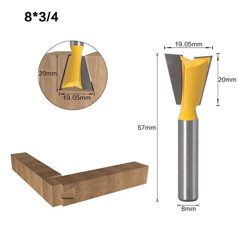 Durable 8mm Shank Carbide Dovetail Joint Router Bit Set Woodworking Cutter Tool