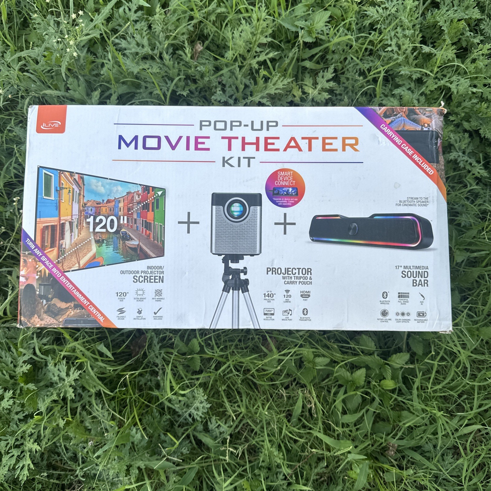 iLive Pop-Up Movie Theater Kit Projector with Bluetooth 120" Screen THE2024BDL