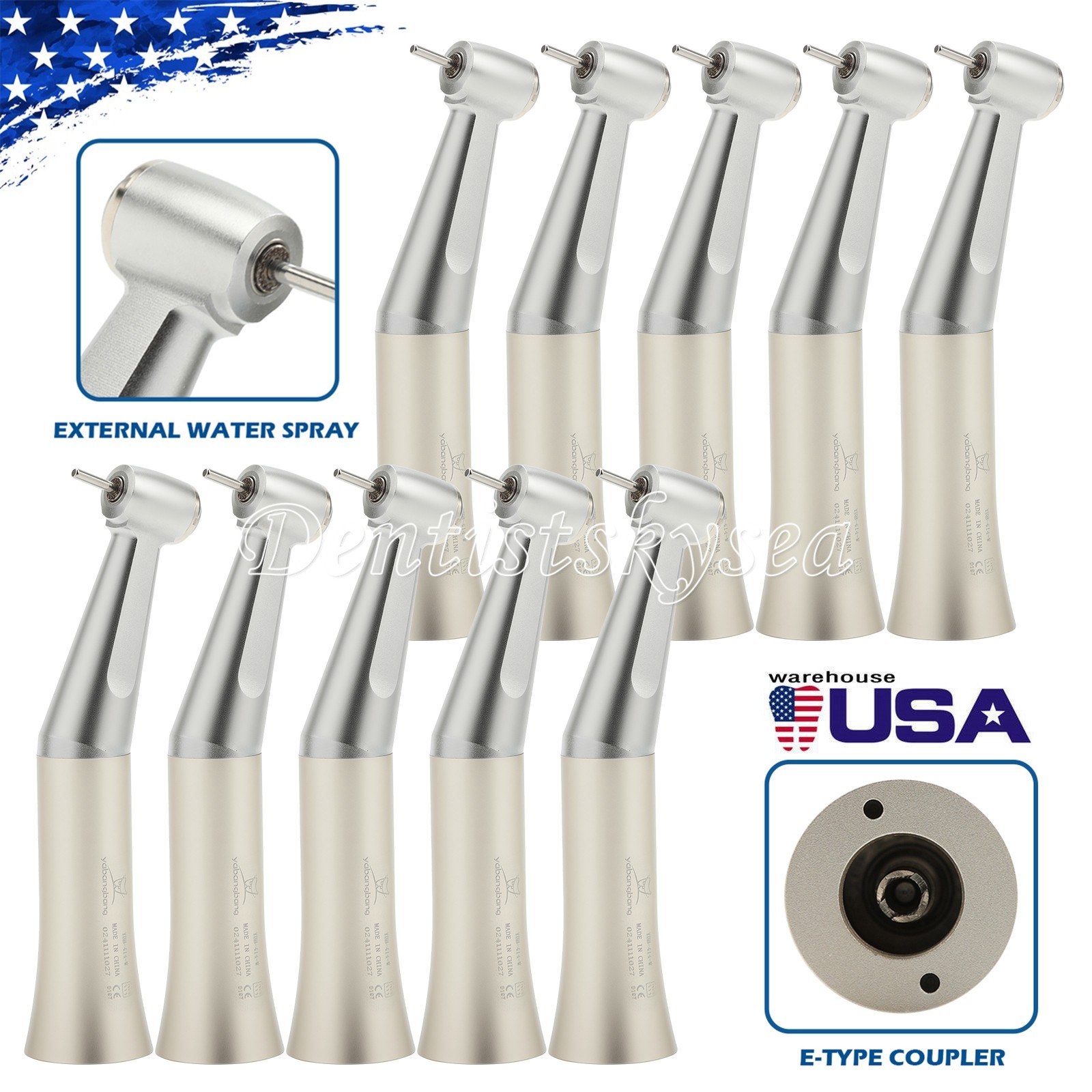 10Pcs Dental Slow Speed Contra Angle Handpiece Fit NSK 1.6mm FG Push Button