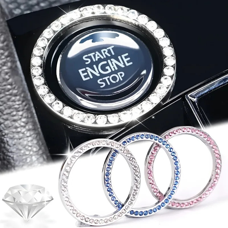 Car Ignition Ring with Rhinestone Butterfly Engine Start Ring Car Ignition Butto