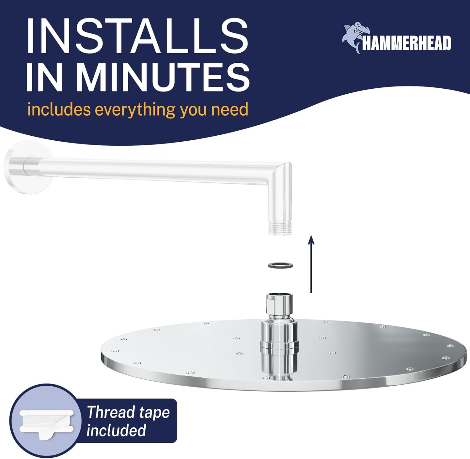 ® Solid Metal 12 Inch Rainfall Shower Head, Large Rain Shower Head, 2.5 GPM High