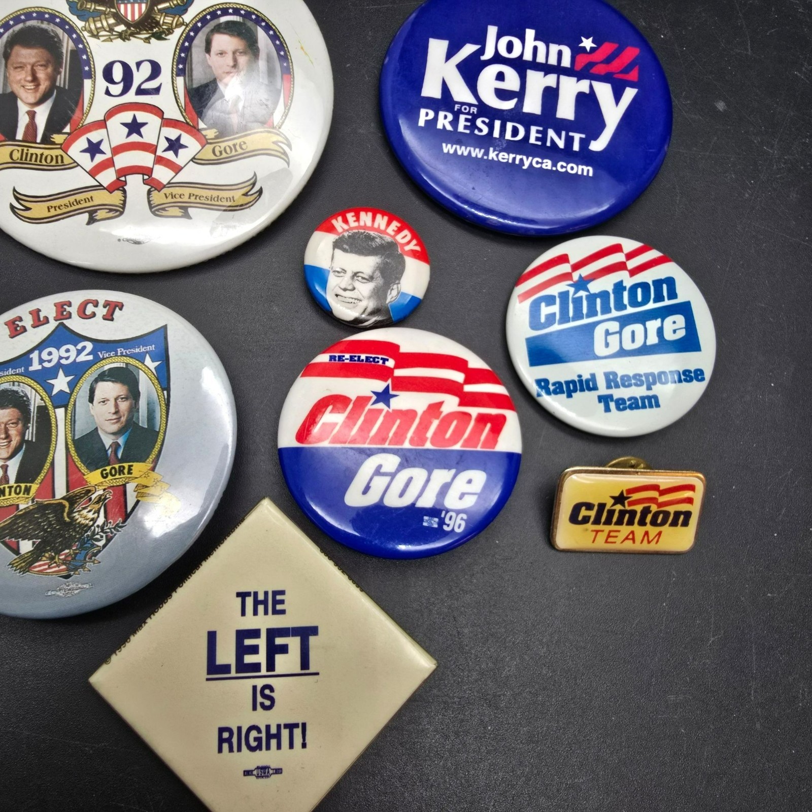 Vintage Political Campaign Button Lot Clinton Gore Kerry Kennedy Pinbacks JJ4199