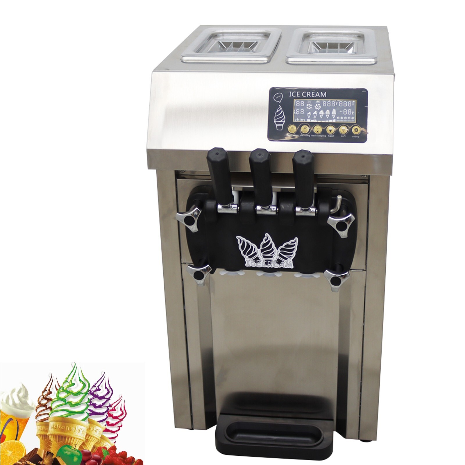 3 Flavors Soft Ice Cream Mahcine Commercial Ice Cream Maker with LED Panel 110V