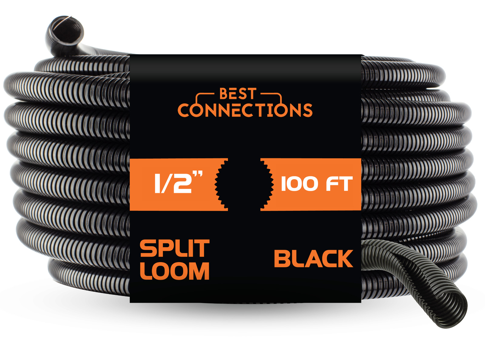1/2" X 100 ft Split Wire Loom Convoluted Tubing Split Cable Sleeves Black