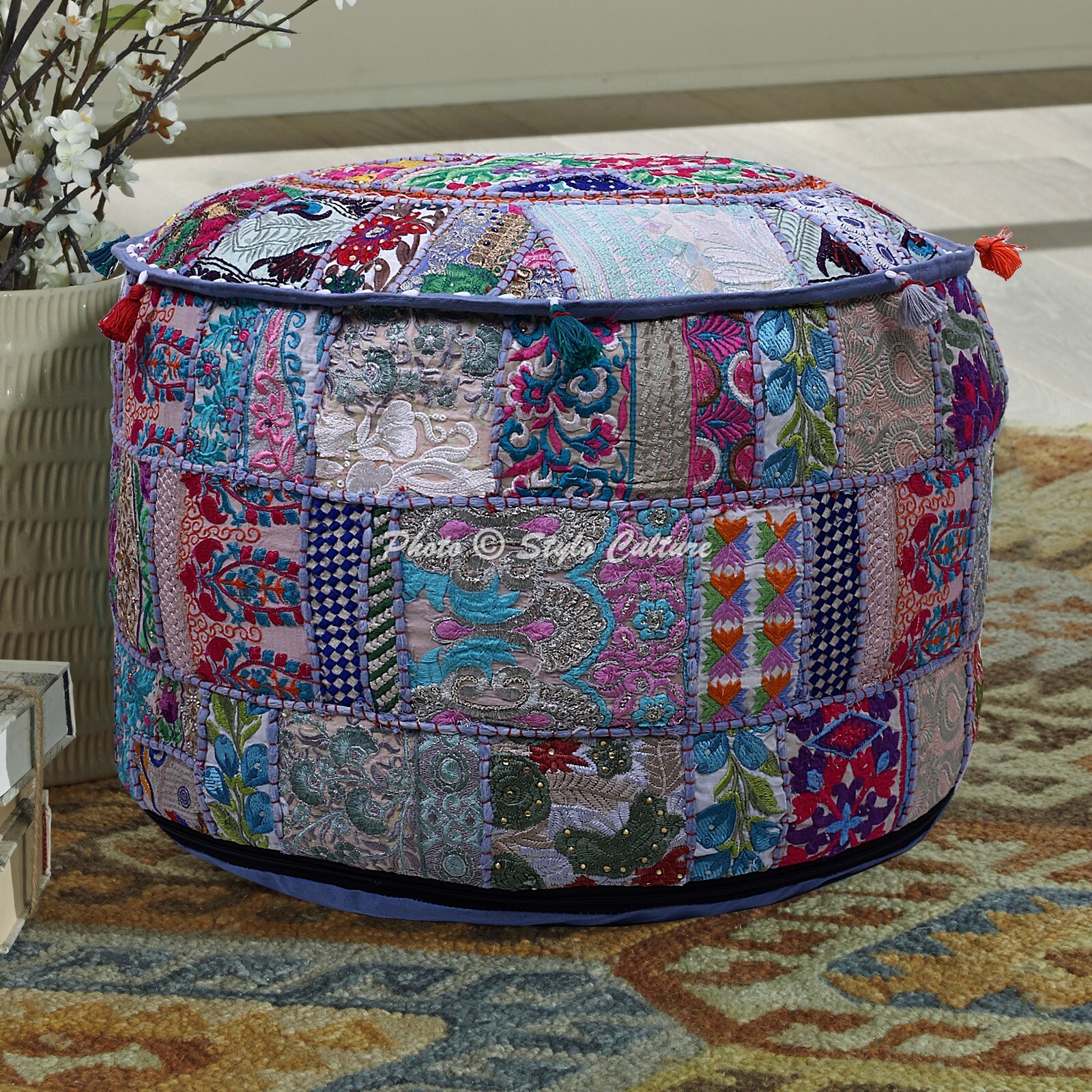 22 in Bohemian Decorative Patchwork Pouf Cover Ottoman Pouffe Foot Stool Art