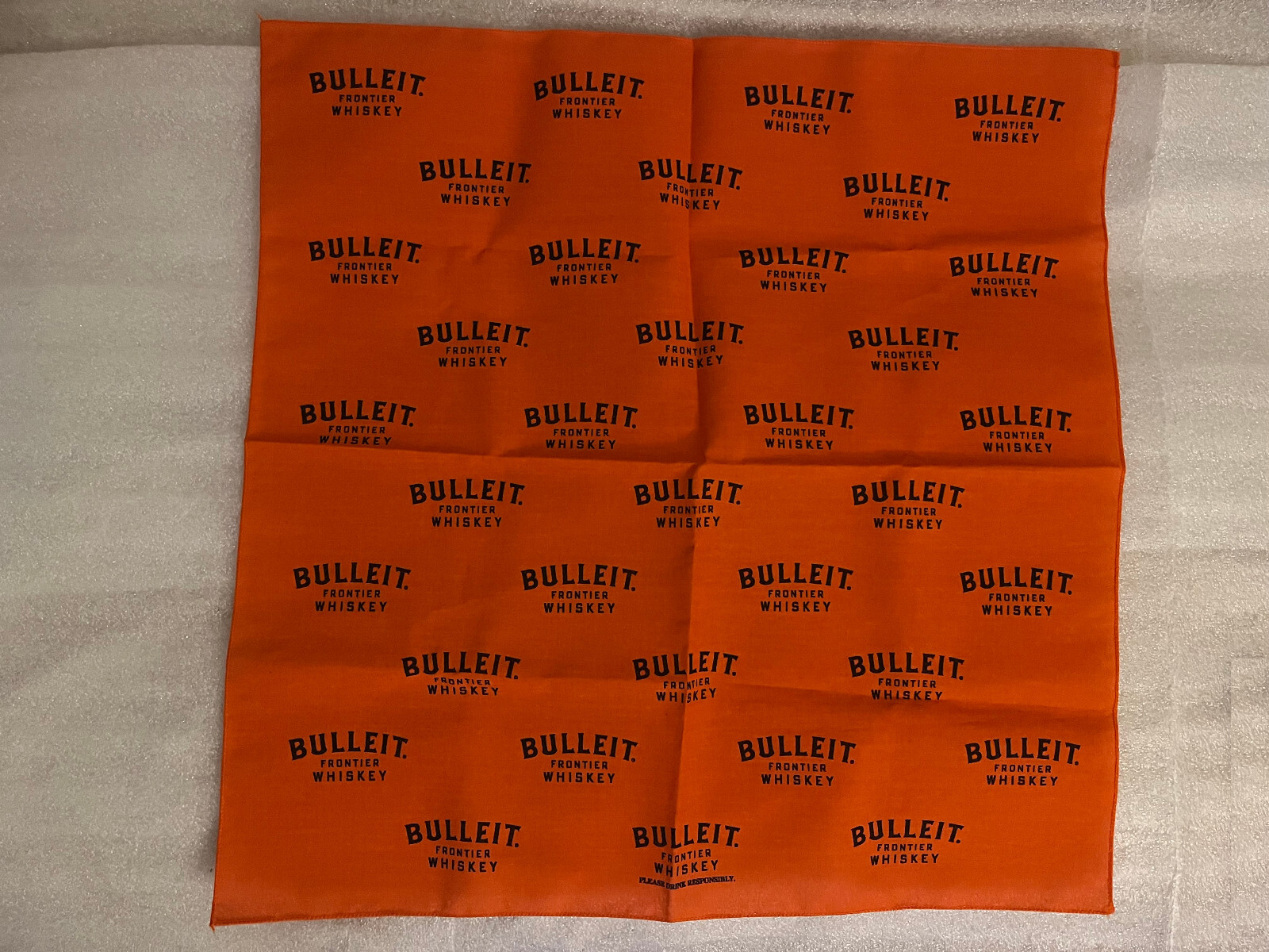 BULLEIT FRONTIER WHISKEY Branded Bandana Handkerchief Orange 21" Square NEW