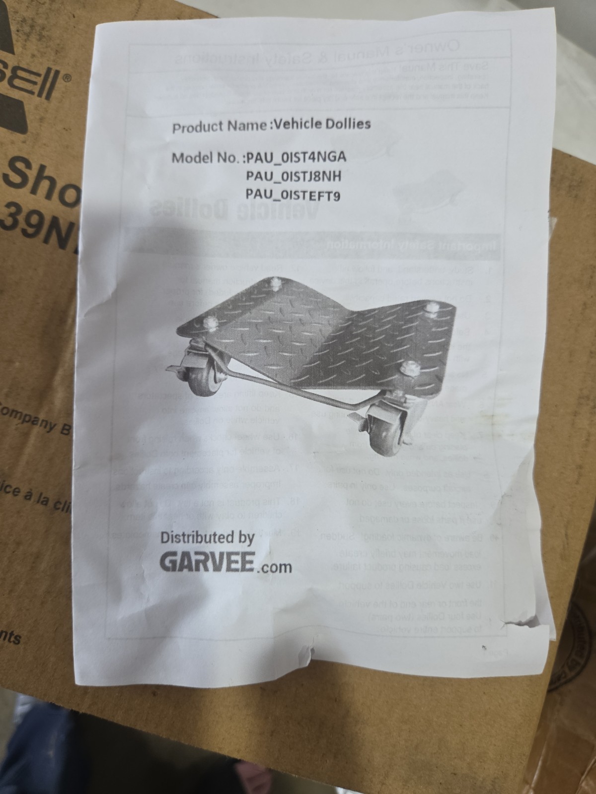 Garvee Vehicle Dollies. ***Missing 1 Wheel