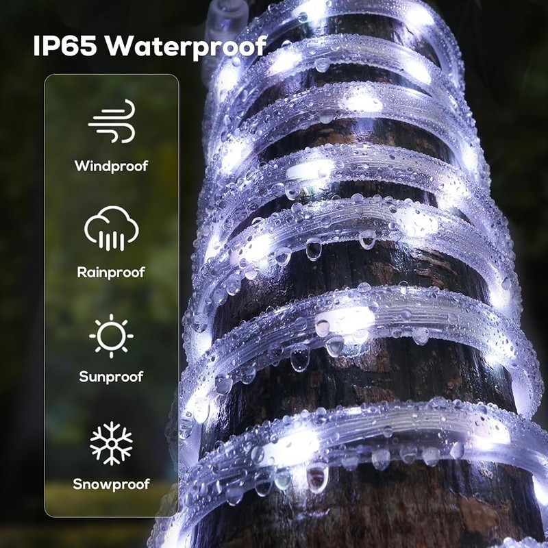 Flexible LED Rope Lights Waterproof Timer 8 Modes Dimmable Indoor Outdoor Decor
