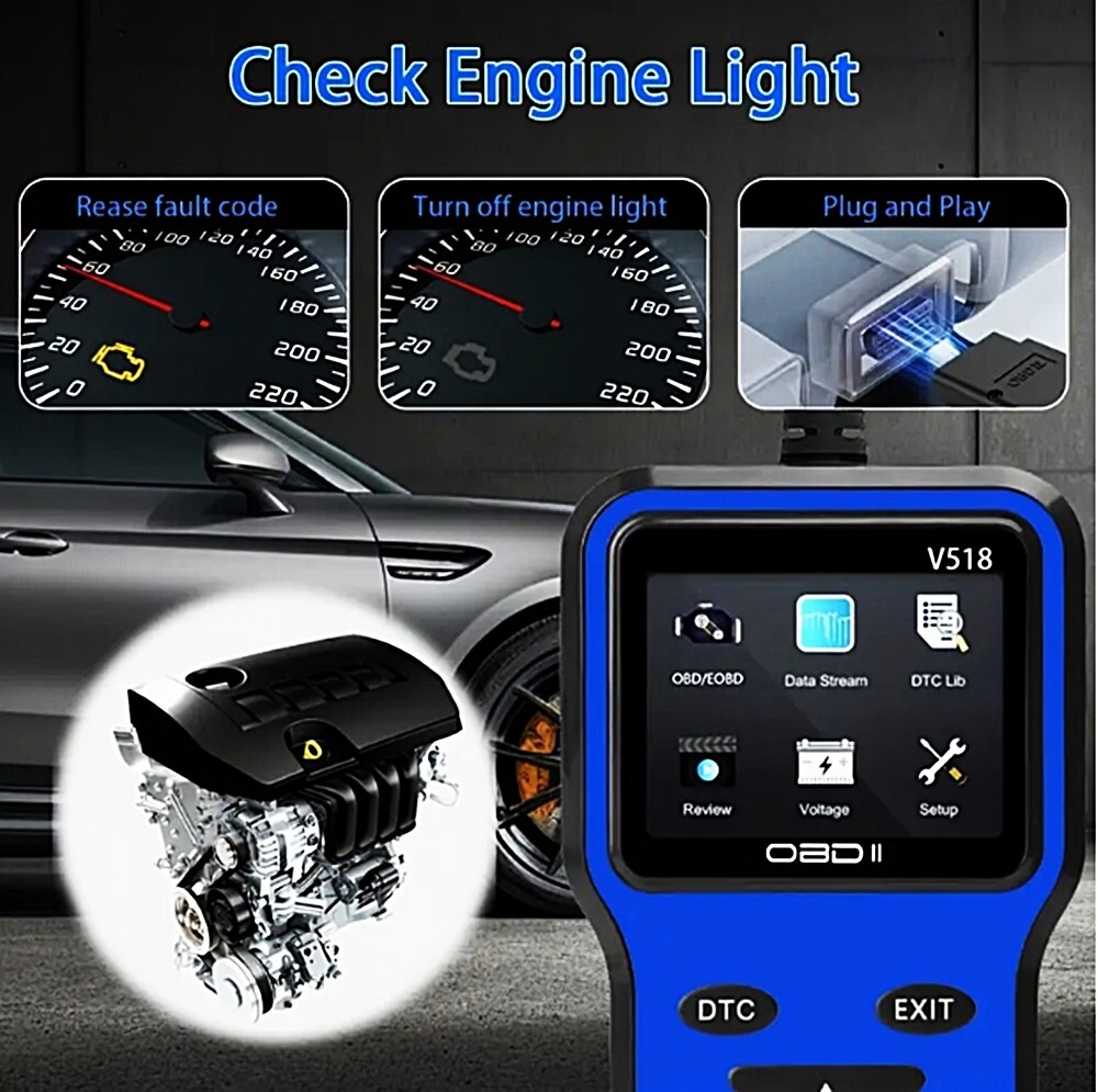 New 2025 OBD2 V518 Scanner Diagnostic Tool Code Reader - Blue