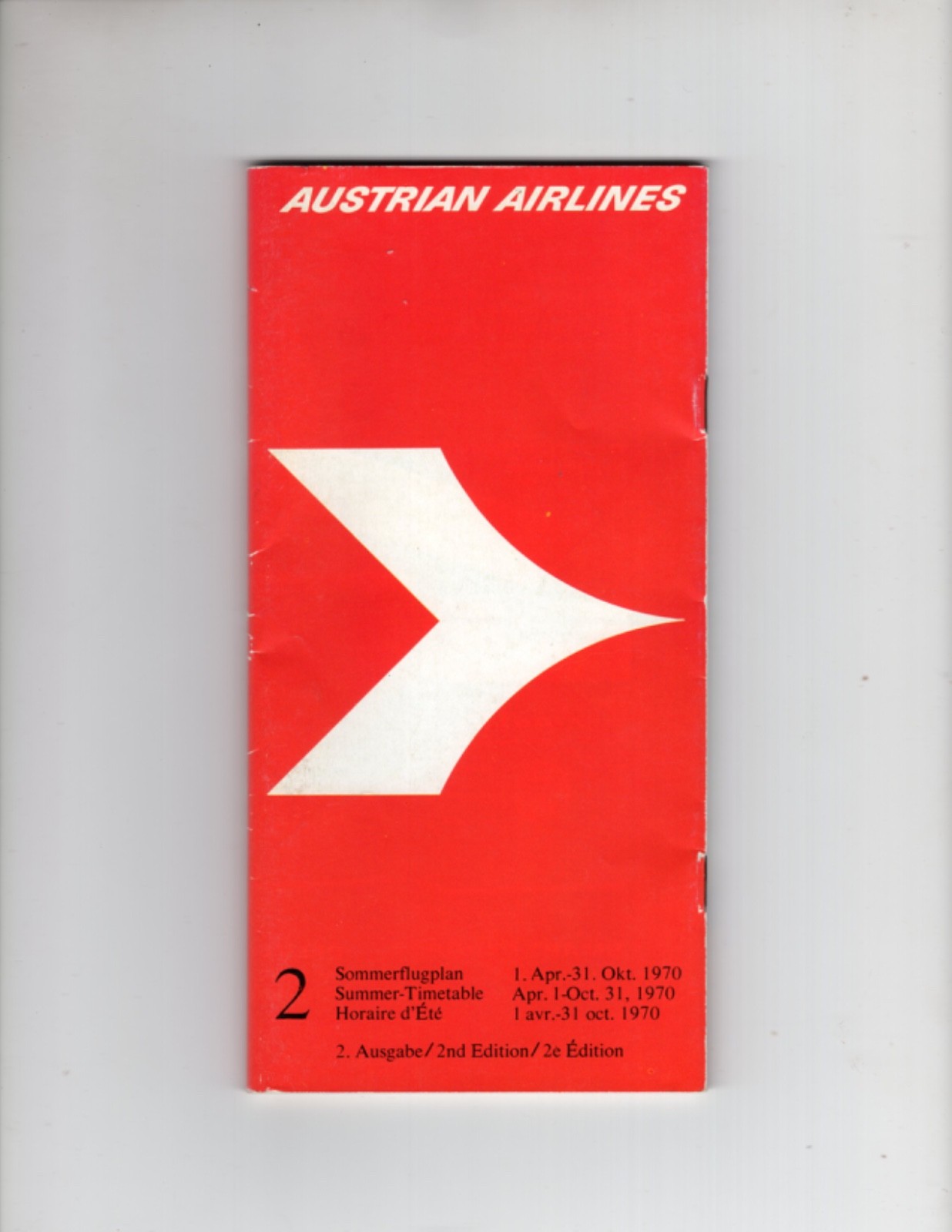 AIRLINE TIME TABLE, COMMERCIAL AVIATION, AUSTRIAN AIRLINES, APRIL 1, 1970