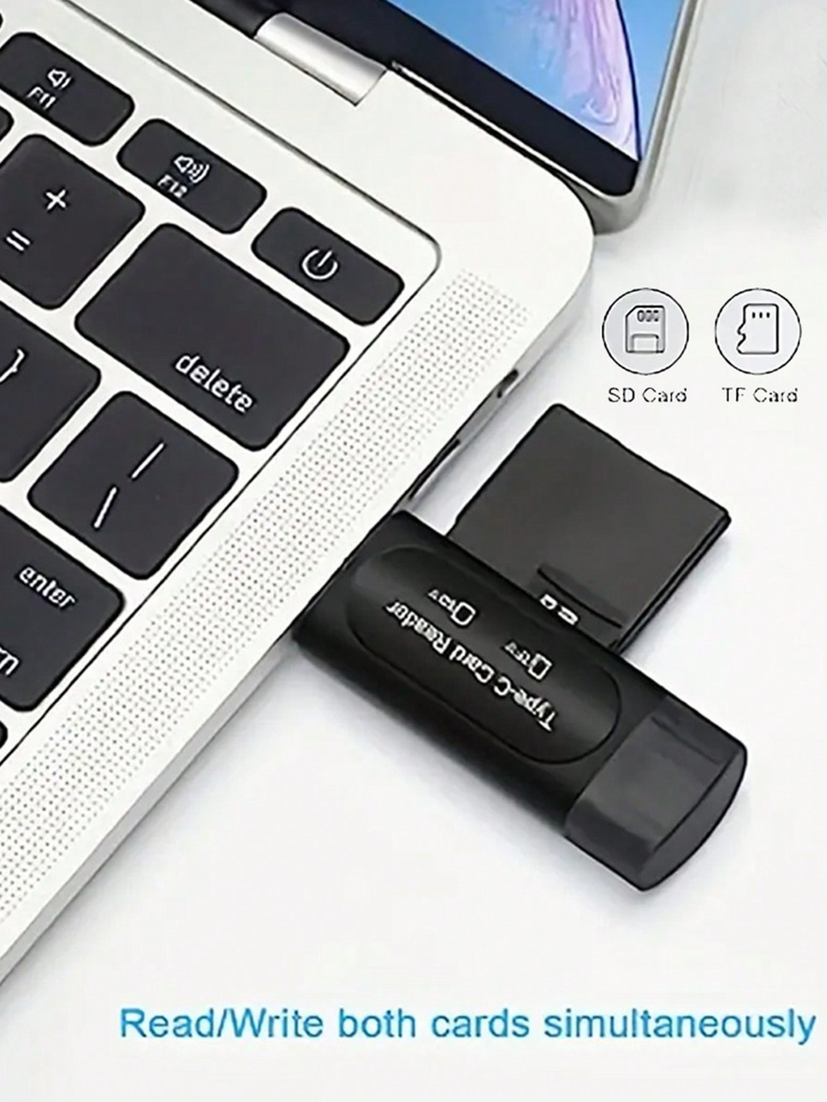 Black 4-In-1 USB Type-C Card Reader For SD MicroSD SDXC SDHC