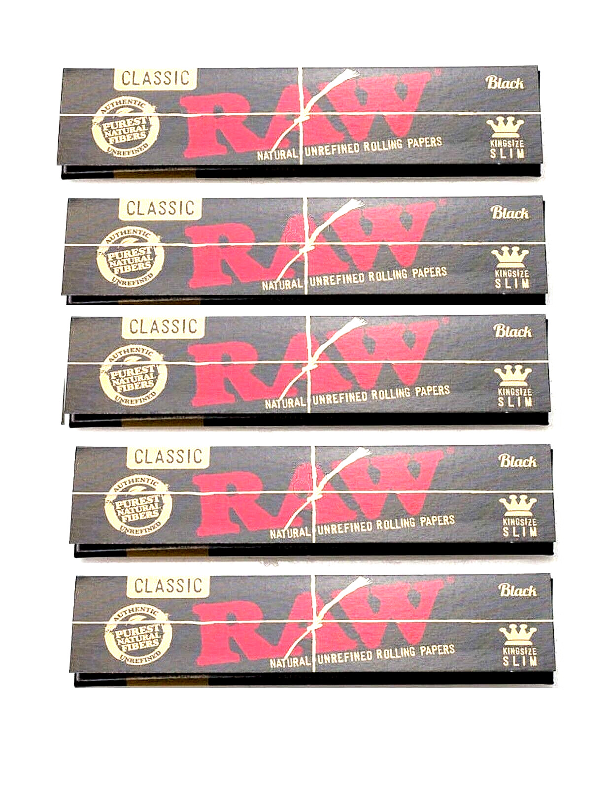5x Raw Classic Black King Size Slim Rolling Papers 5 Packs USA SHIPPED