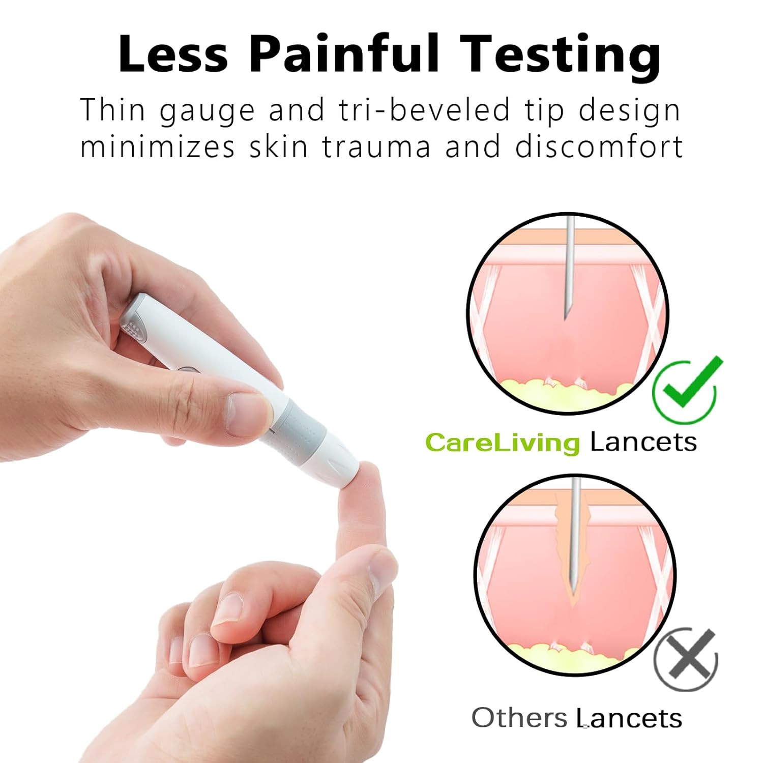 Lancing Device and 100 Lancets, Single Use, 30 Gauge Lancets, for Minimizing Pai