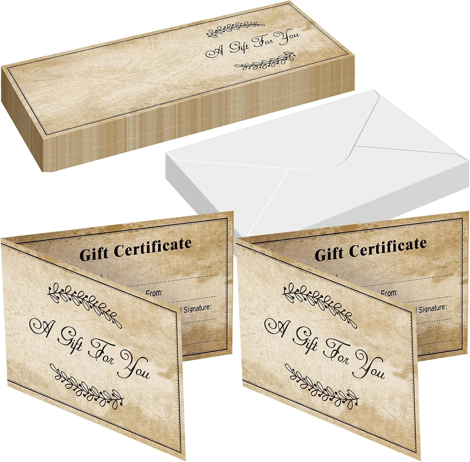 50 Sets Gift Certificates for Business Kraft Blank Gift Certificate Cards with 5
