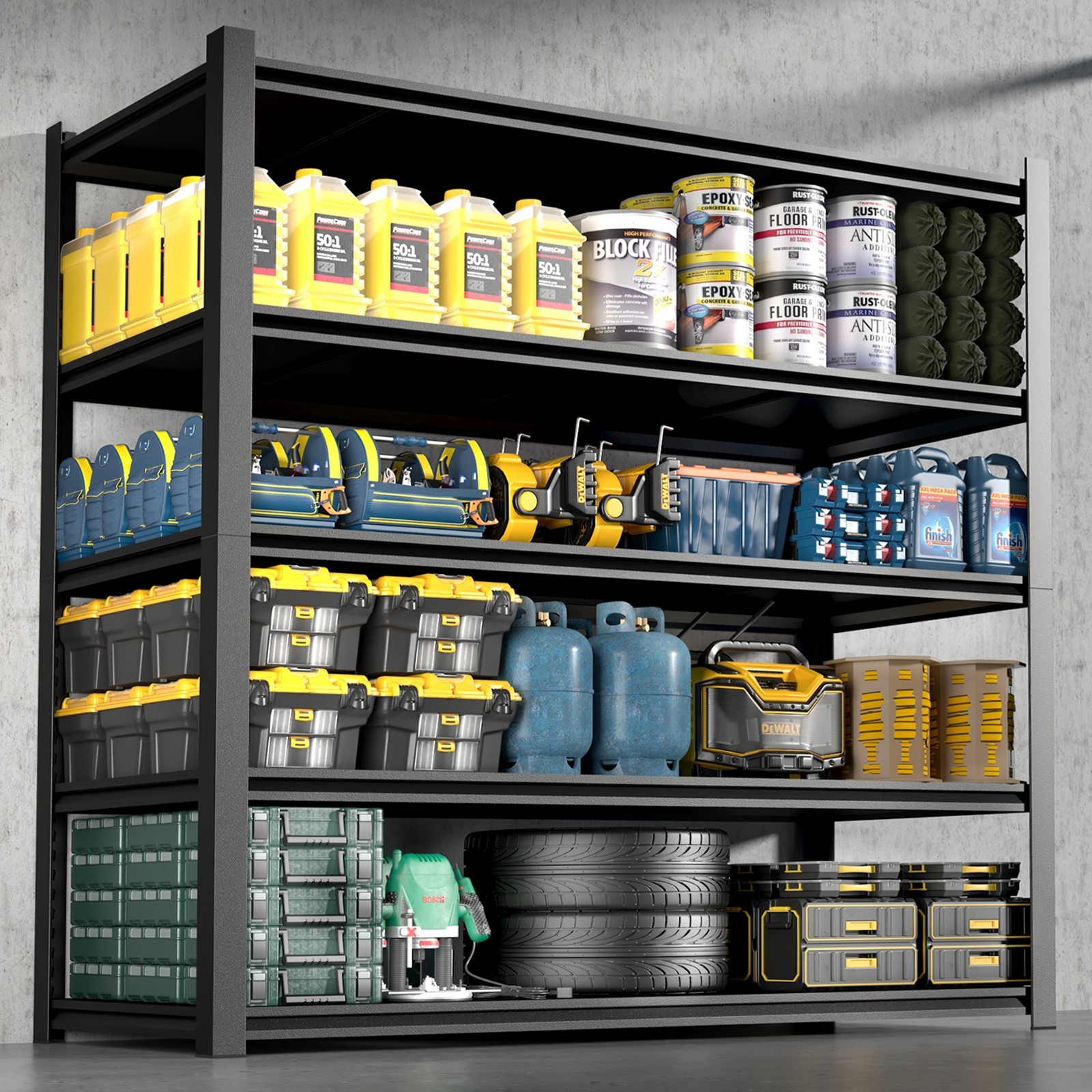 84'' Metal Storage Shelving Unit 5-Tier Garage Rack Moisture-Proof Steel Shelves