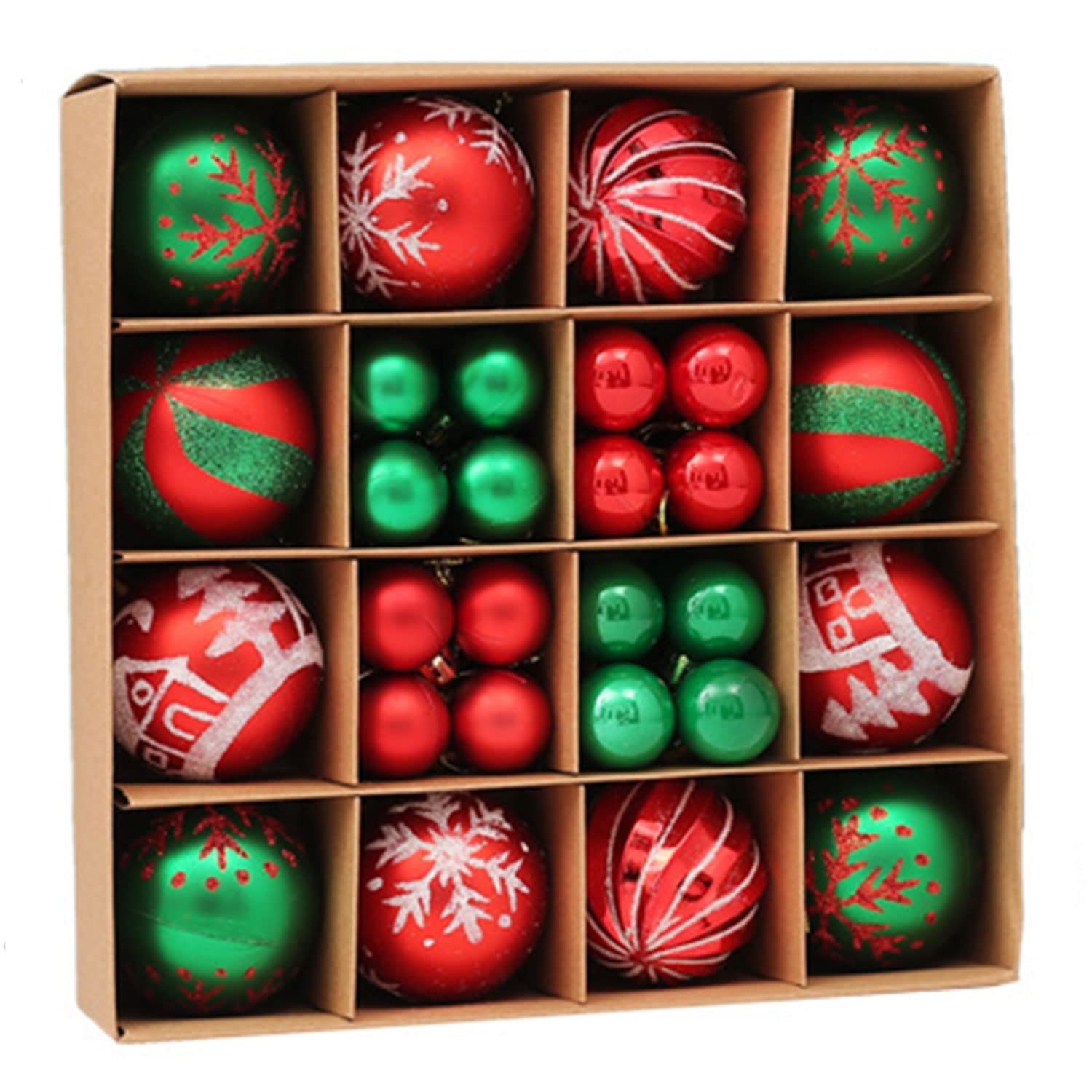 44Ct Red Green Christmas Tree Ball Assorted Ornaments Pendants, 2.4" Christma...