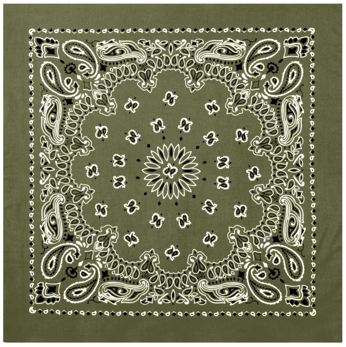 Rothco Jumbo Trainmen Paisley Bandana Cotton OD Green Headwrap Face Cover 27X27