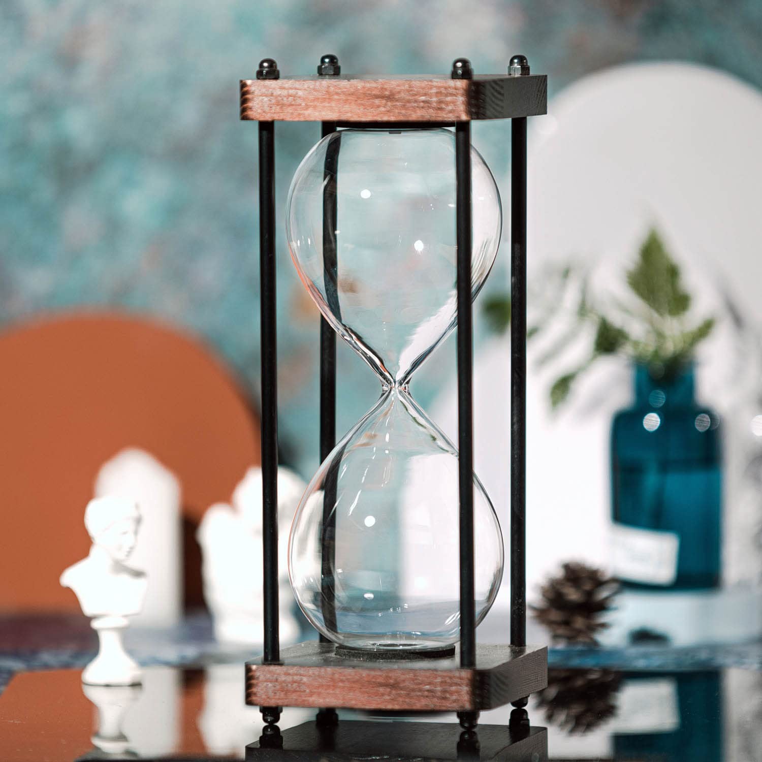 Large Fillable Hourglass Timer, Empty Hourglass Decorative Wooden Sandglass C...