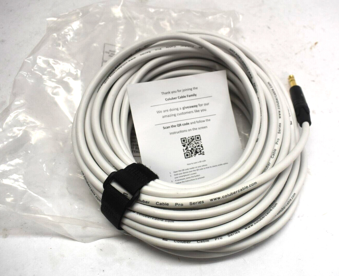 Coluber Cable Male to Male Pro Series Audio Guitar Amp Cable Cord White 50'