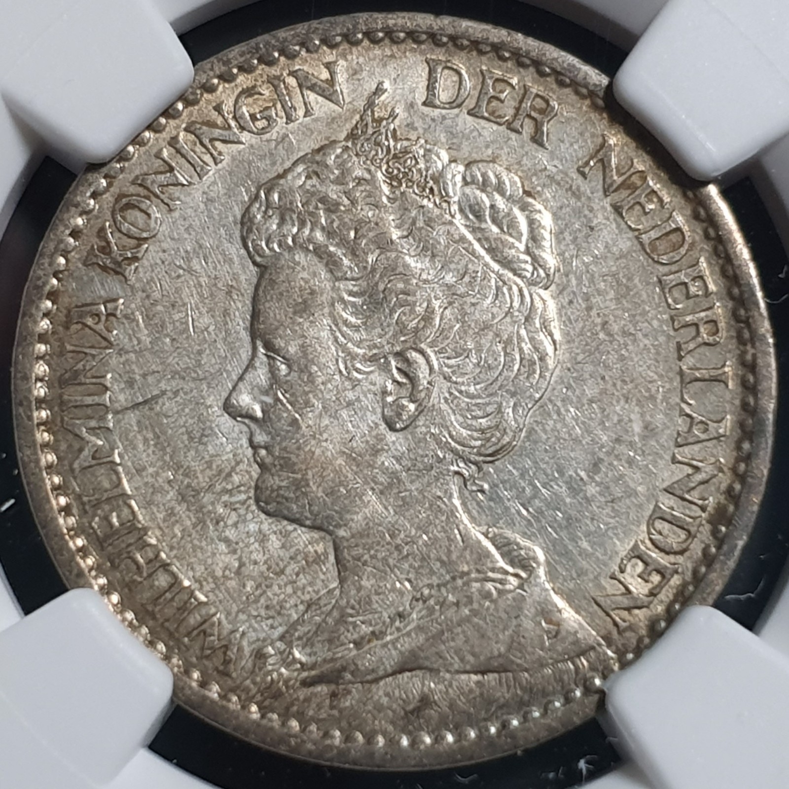 Netherlands 1 Gulden Wilhelmina Crown 1913 NGC AU Details Cleaned