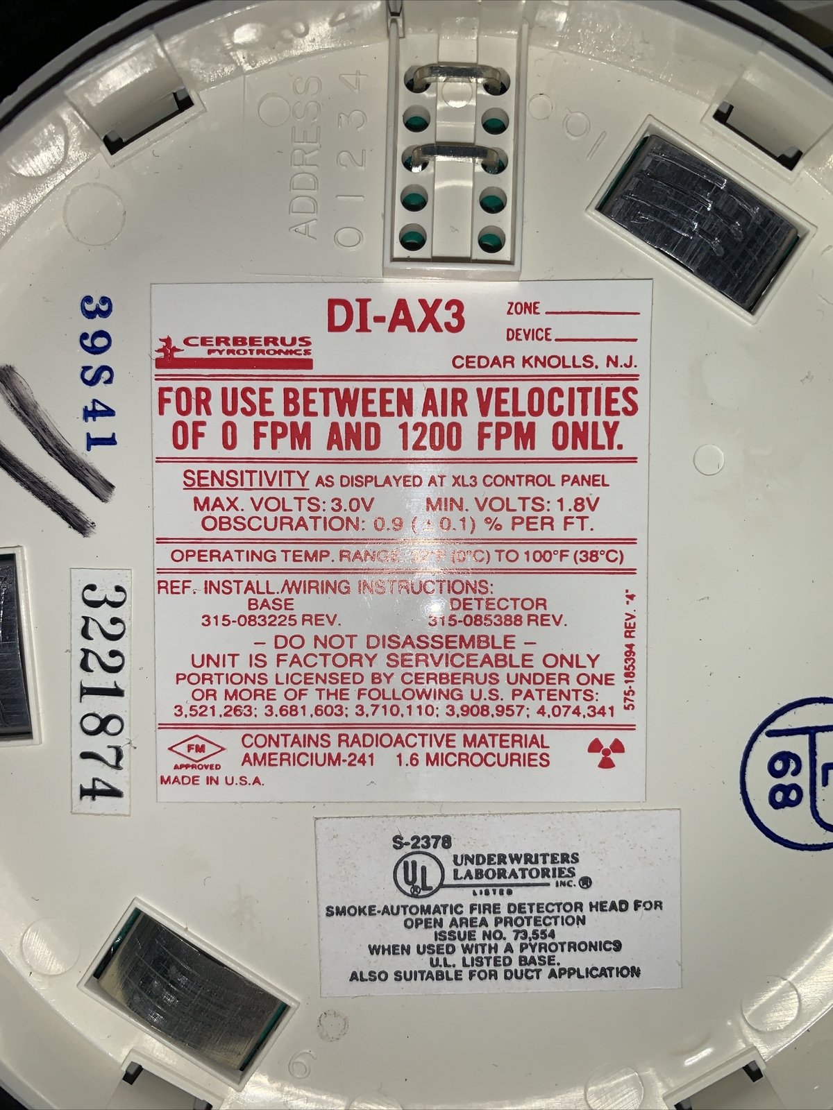 (2) Siemens DI-AX3 ionisation Smoke detector in working condition
