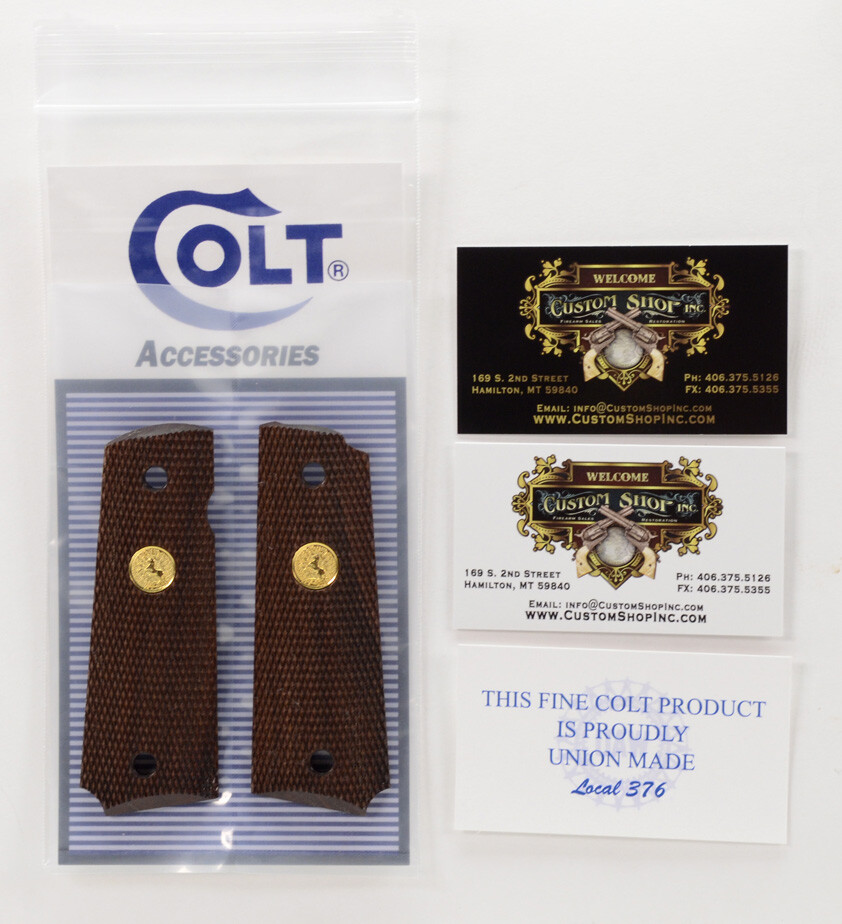 Colt Series 70 1911 Factory, Checkered, Rose Wood Grips. Gold Medallions. New