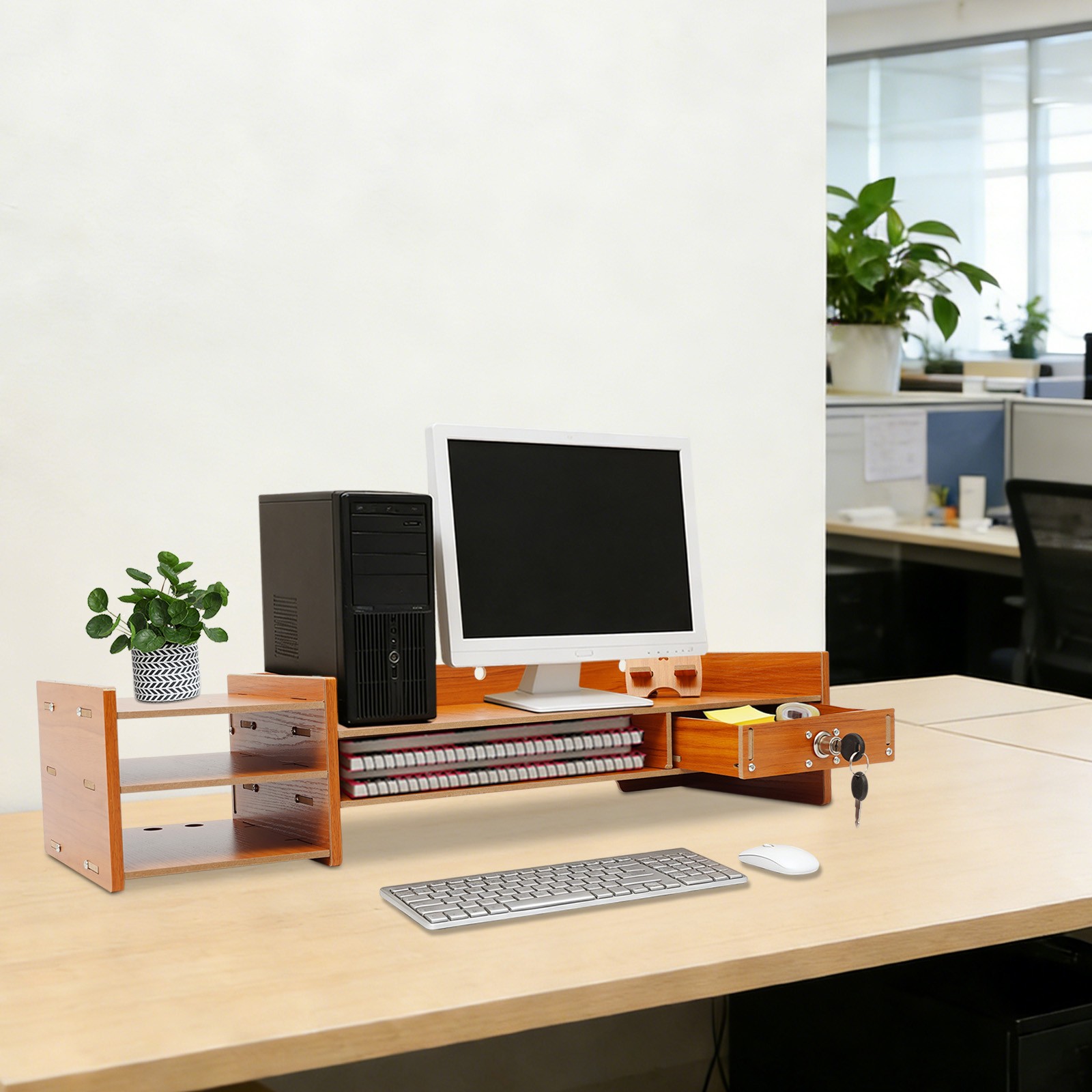 Office Desk Organizer with Lock - Adjustable Height & Eco-Friendly Wood