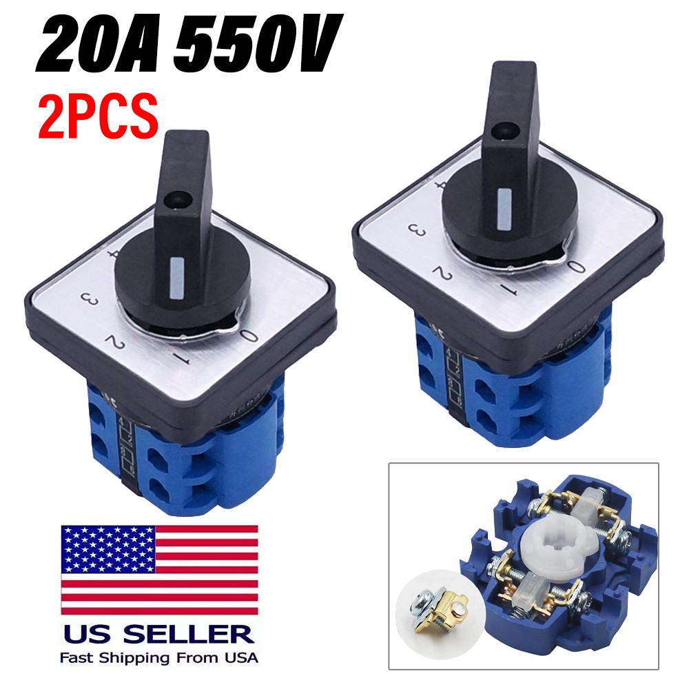 Universal Changeover Switch 20A 550V 4 Position 8 Terminals Latch Rotary Cam 2PC