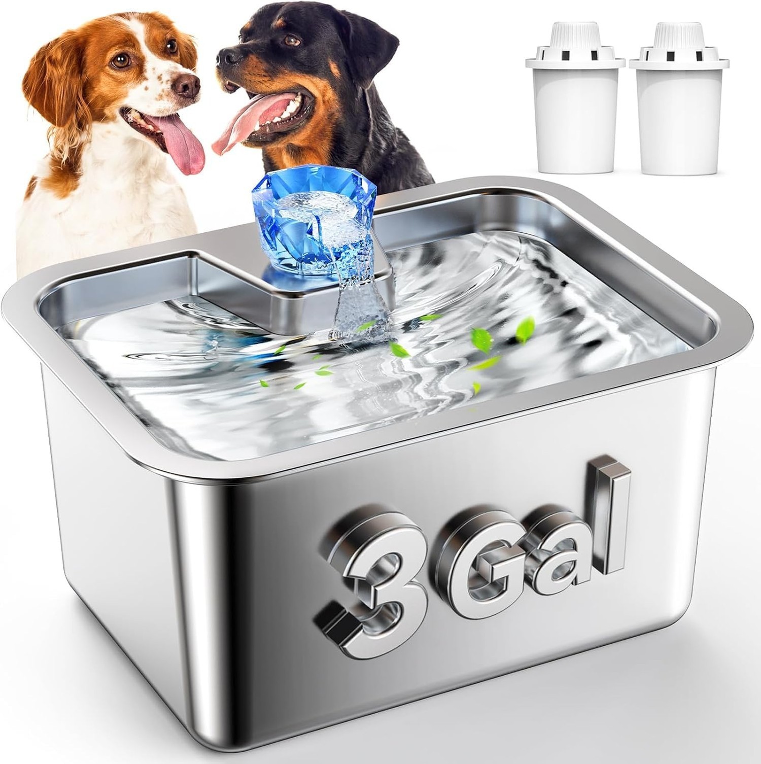 Dog Water Fountain for Large Dogs, tainless Steel 3Gallon Extra Big Pet Fount...