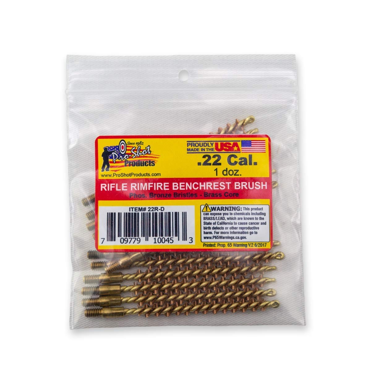 Pro-Shot .22 Cal Rimfire Rifle Bore Brush, 12-Pack Brass