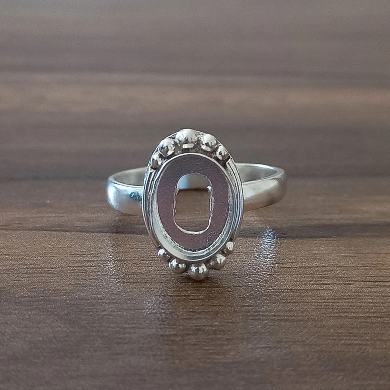 Sterling Silver Plated 10x14mm Oval Bezel Ring Blank DIY Jewelry Making Setting