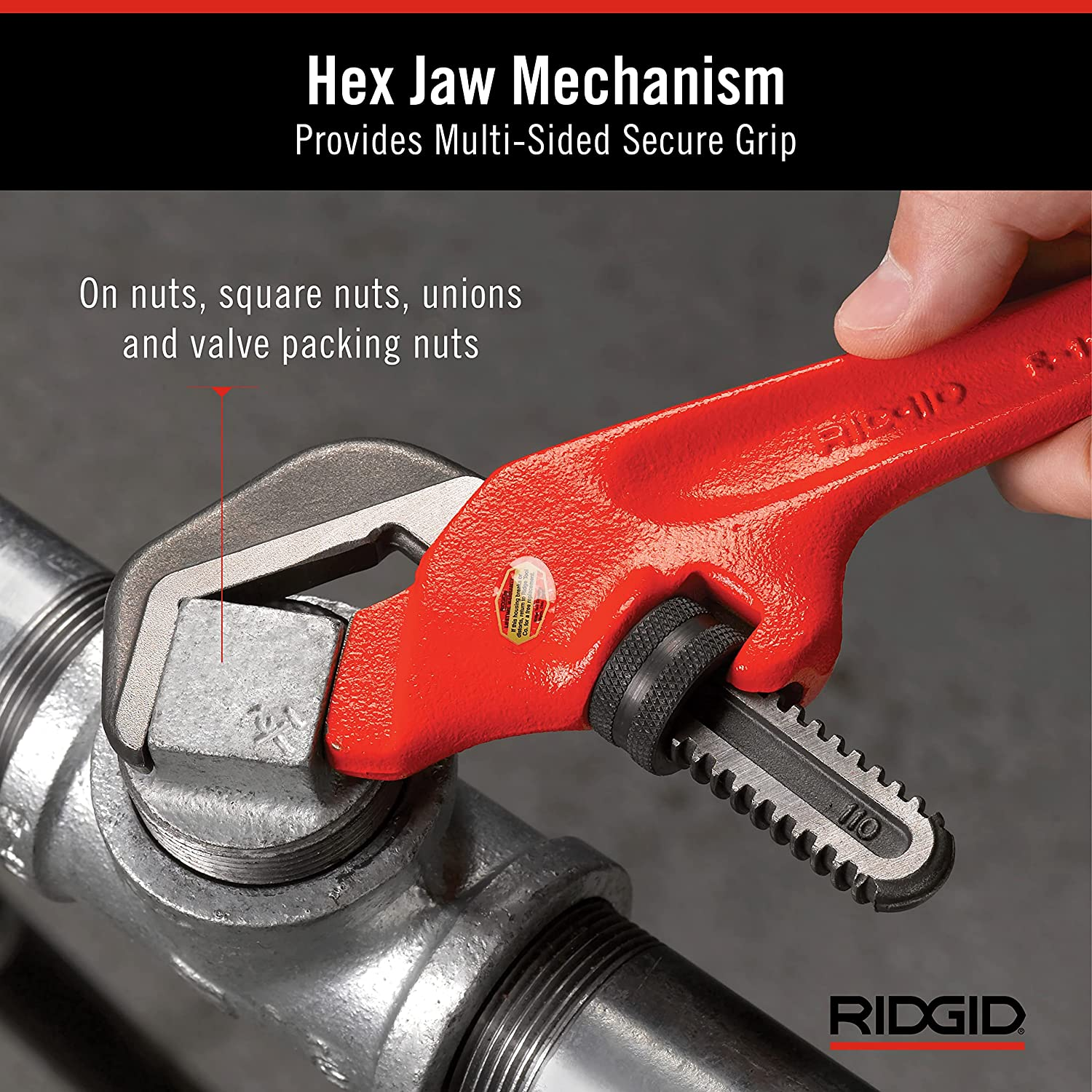 RIDGID 31305 Model E-110, 9.5" Offset Hex Jaw Pipe Wrench, Red, Made in the USA