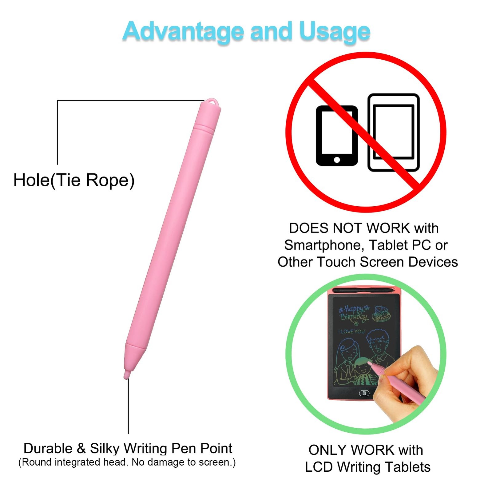 Replacement Stylus Drawing Pen for LCD Writing Tablets Blue, Red, Pink, Green
