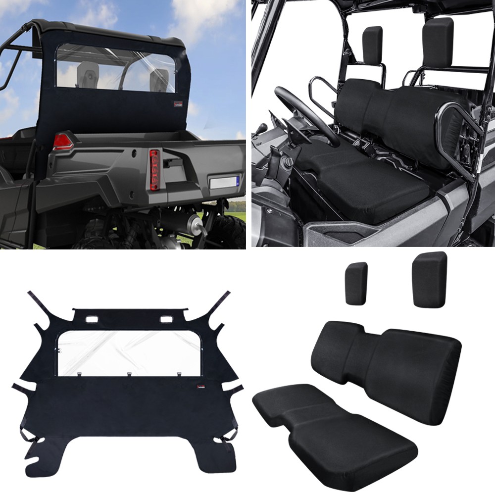 Rear Panel Mesh with Black Seat Cover set For Honda Pioneer 700 700-4 2014-2026