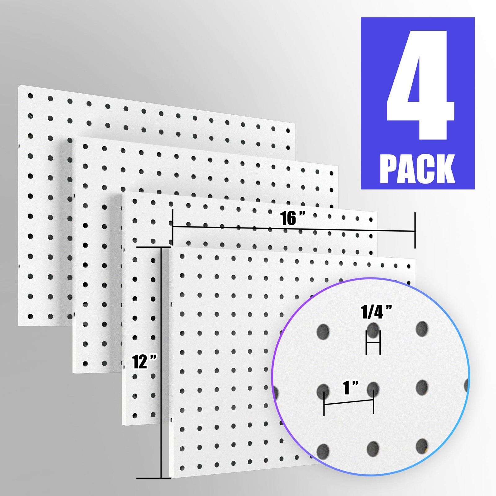Peg Board, 4 Pack Metal Peg Board Panels, White PegBoard Wall Organizer for G...