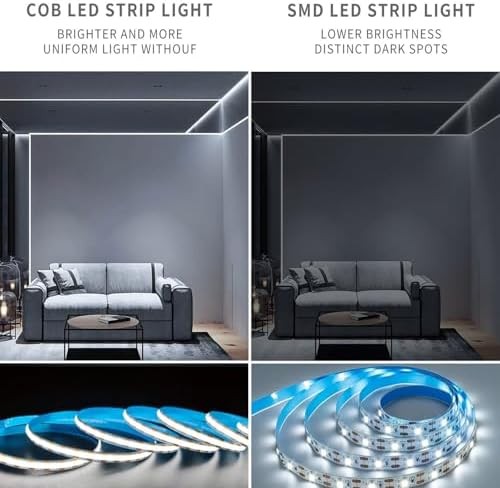 5V COB USB LED Strip Light 3.28ft Dimmable White for TV Cabinet