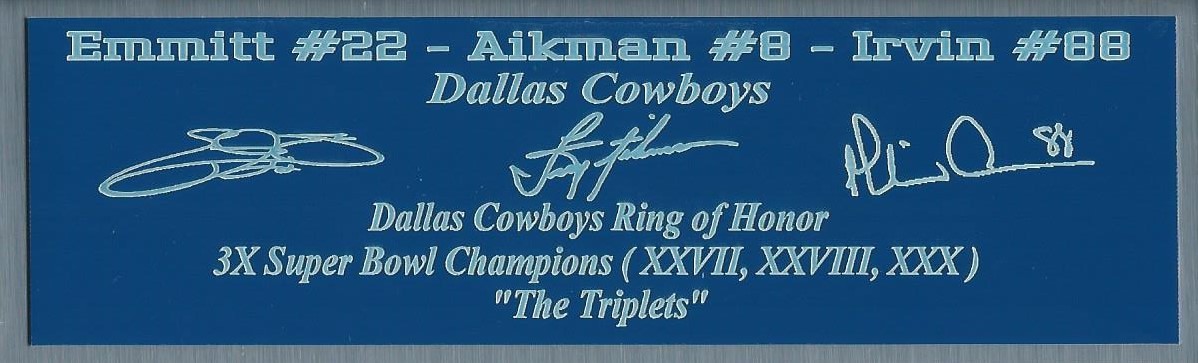 Emmitt Aikman Irvin Autograph Nameplate Dallas Cowboys Helmet Jersey Football