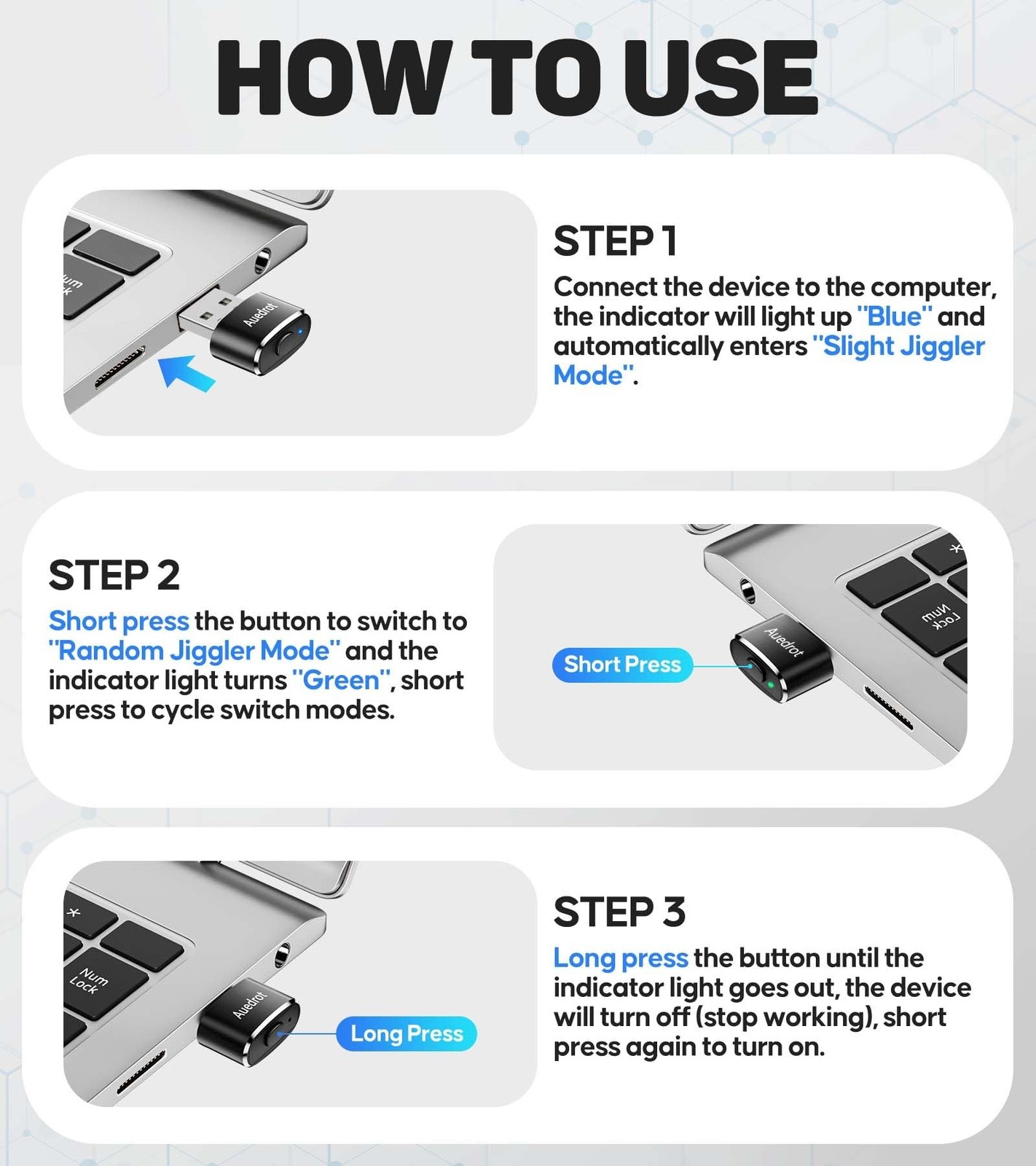 USB Mouse Mover with Switch Button, Automatic Mini Mouse Shaker with 2 Jiggle...