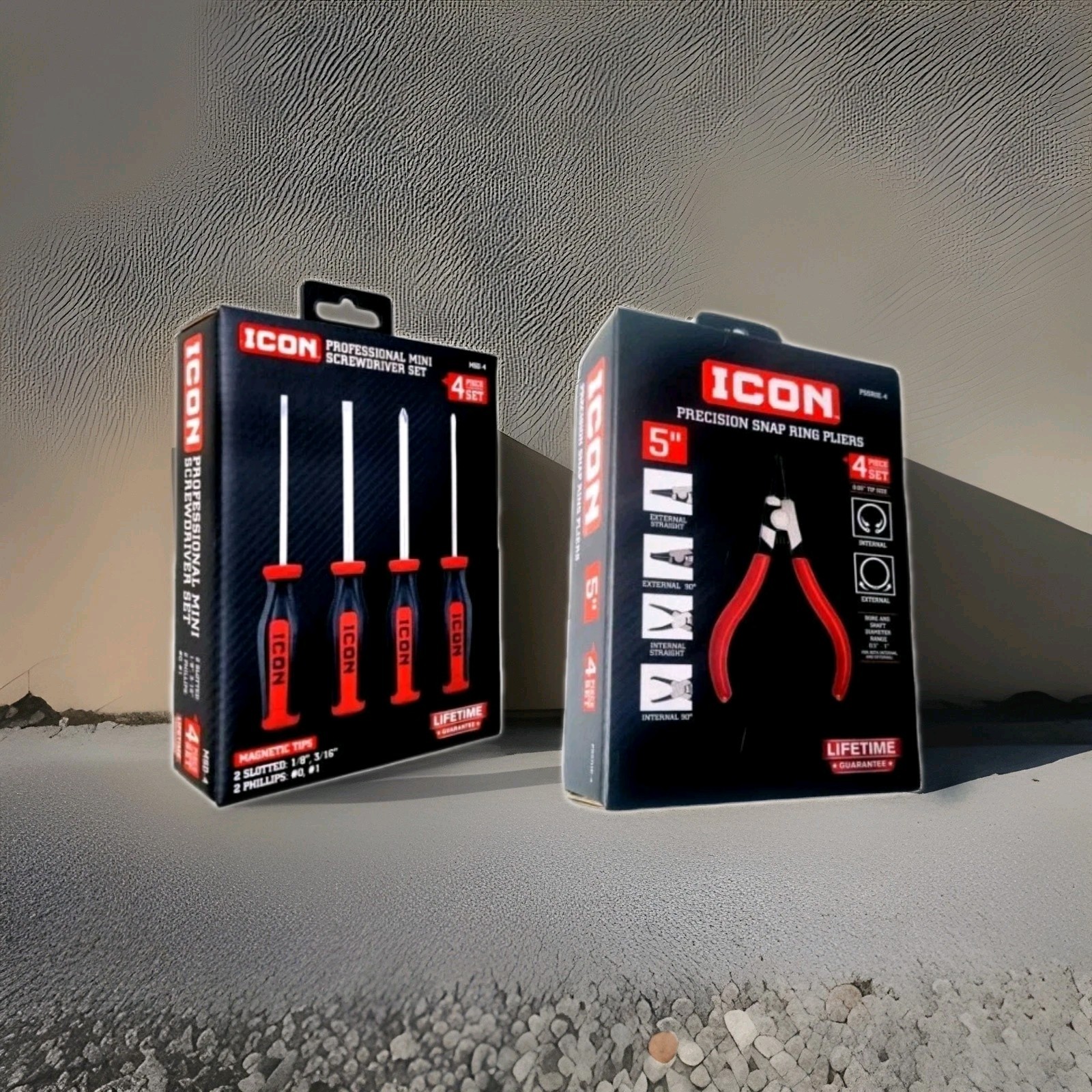 Two Icon  5" Precision Snap Ring Pliers 4pc/Screwdriver Precision Set .4pc