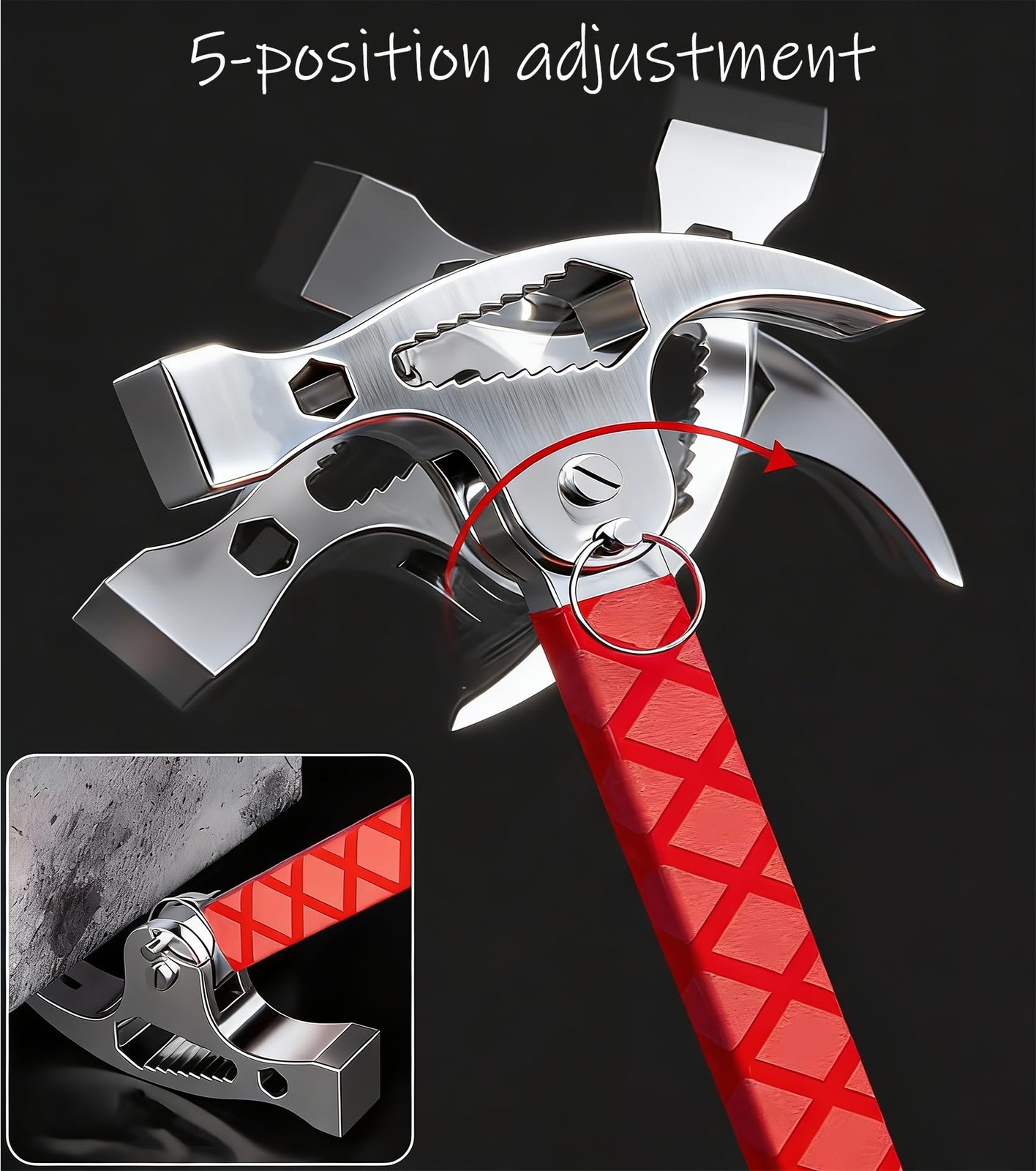 1.1 lb MultiFunction Claw Hammer Adjustable Head OnePiece RustProof Steel