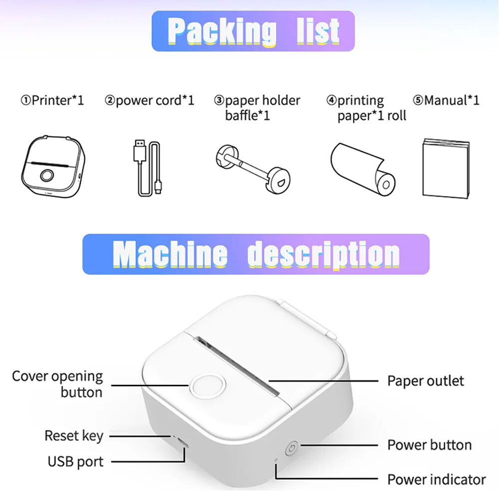 Phomemo T02 Portable Sticker Maker Printer Inkless Mini Photo Thermal Printer