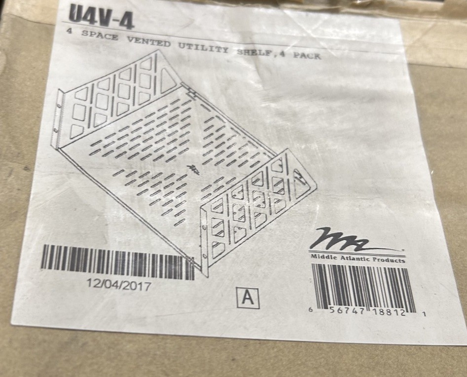 New Pack Of 4 Middle Atlantic U4V Vented Universal Rackshelf